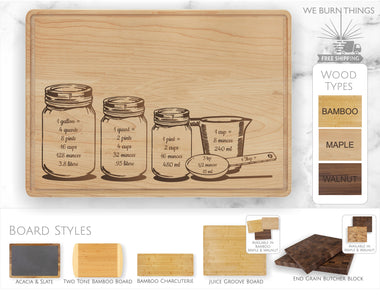 Baking Measurement Conversions Table - CUTTING BOARD: **Free Shipping** - Custom Engraved Maple, Walnut, Bamboo, Slate Cutting Boards