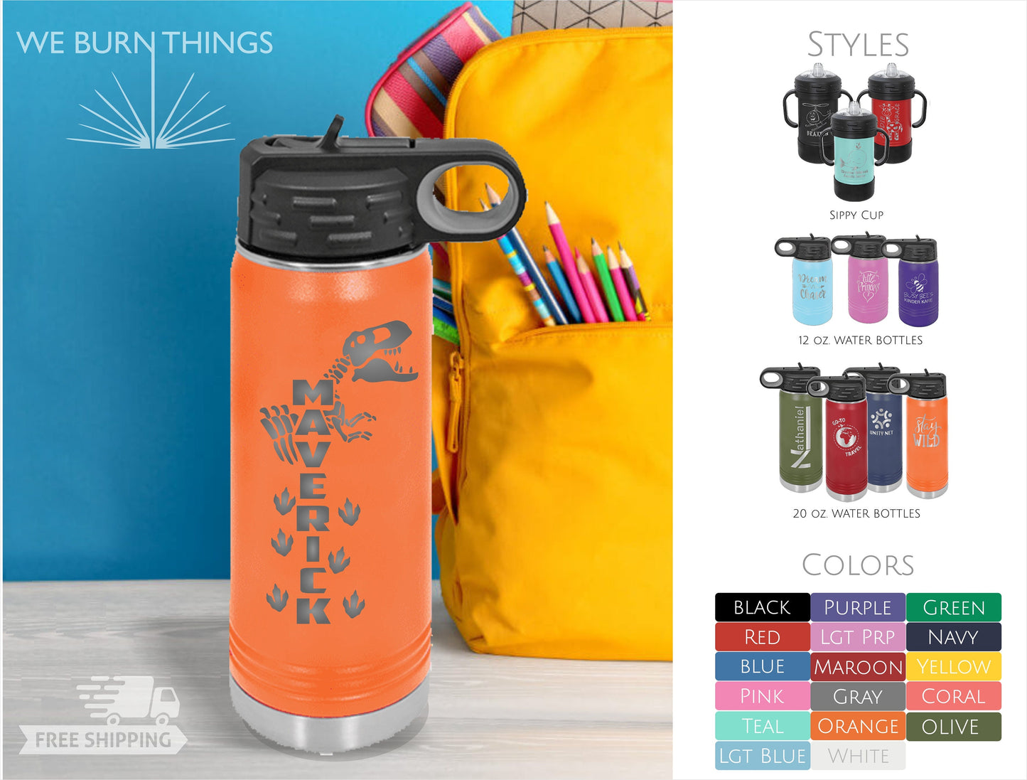 Custom Name Dinosaur Bones - BABY & KID DRINKWARE: *Free Shipping* - Custom Polar Camel Sippy Cup - Personalized Toddler Water Bottle