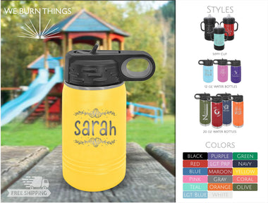Custom Name Hand Drawn Roses - BABY & KID DRINKWARE: *Free Shipping* - Custom Polar Camel Sippy Cup - Personalized Toddler Water Bottle