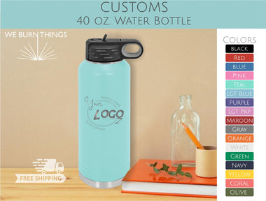 Custom Engraved 40 oz. Water Bottle - FREE SHIPPING - Company and Event Logos on Stainless Steel Double Wall Insulated Polar Camel Drinkware