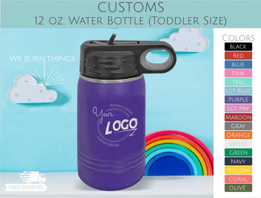 Custom Engraved 12 oz. Water Bottle - FREE SHIPPING - Company and Event Logos on Stainless Steel Double Wall Insulated Polar Camel Drinkware