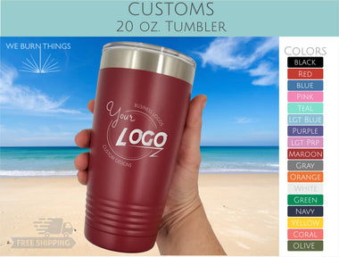 Custom Engraved 20 oz. Tumbler - FREE SHIPPING - Company and Event Logos on Stainless Steel Double Wall Insulated Polar Camel Drinkware