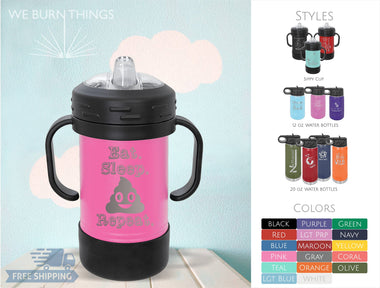 Eat. Sleep. Poop. Repeat. - BABY & KID DRINKWARE: *Free Shipping* - Custom Polar Camel Sippy Cup - Personalized Toddler Water Bottle